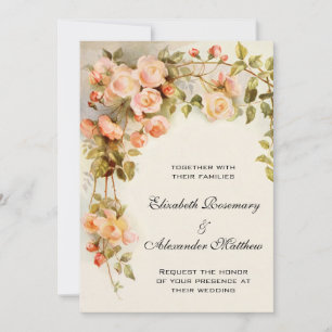 Convites casamento vintage, Flores Rosa Rosa Rosa Anticas,