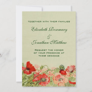 Convites Casamento vintage, Flores Vermelhas Flores