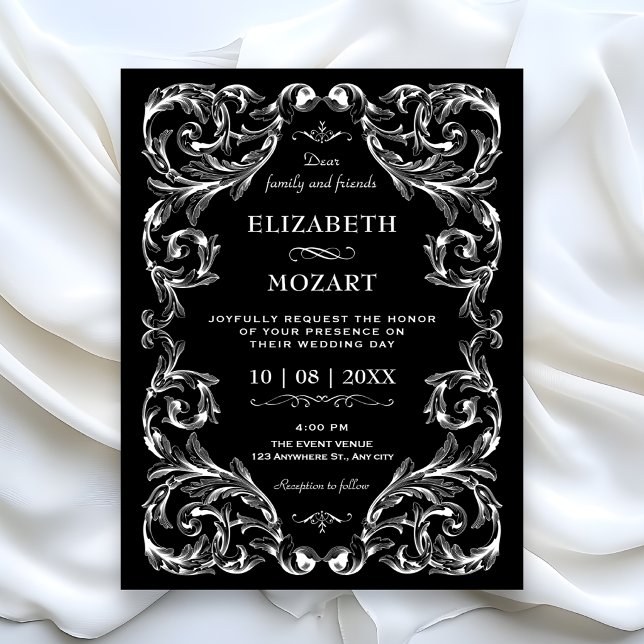Convites Casamento Vintage Gótico Preto (Criador carregado)