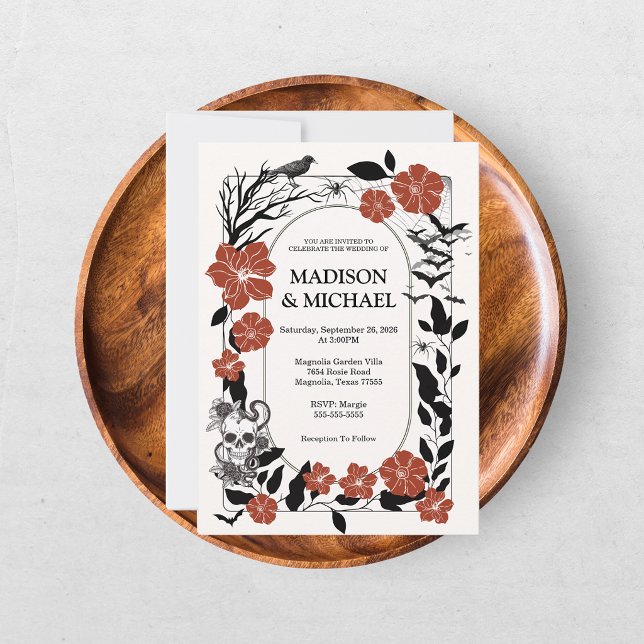 Convites Casamento Vintage Gótico Preto e Borgonha (Criador carregado)