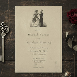 Convites Casamento Vintage Gótico Preto Toile Bege