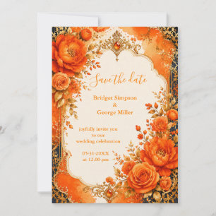 Convites Casamento Vintage Indiano Laranja Dourado Rosa