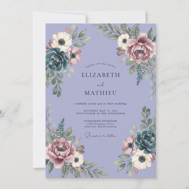 Convites Casamento Vintage Lavanda Mal-humorada (Frente)