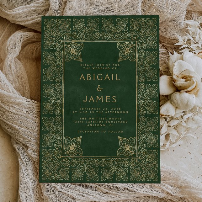 Convites Casamento Vintage Livro Verde Dourado (A unique choice for a vintage green and gold themed wedding.)