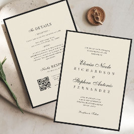 Convites Casamento Vintage Marfim e Preto Tudo em Um Old Mo