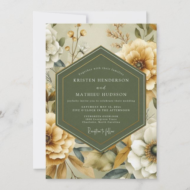 Convites Casamento Vintage Marigold Sage (Frente)
