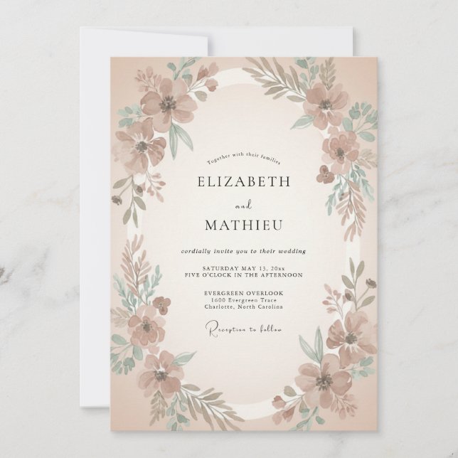 Convites Casamento Vintage Marrom Suave (Frente)