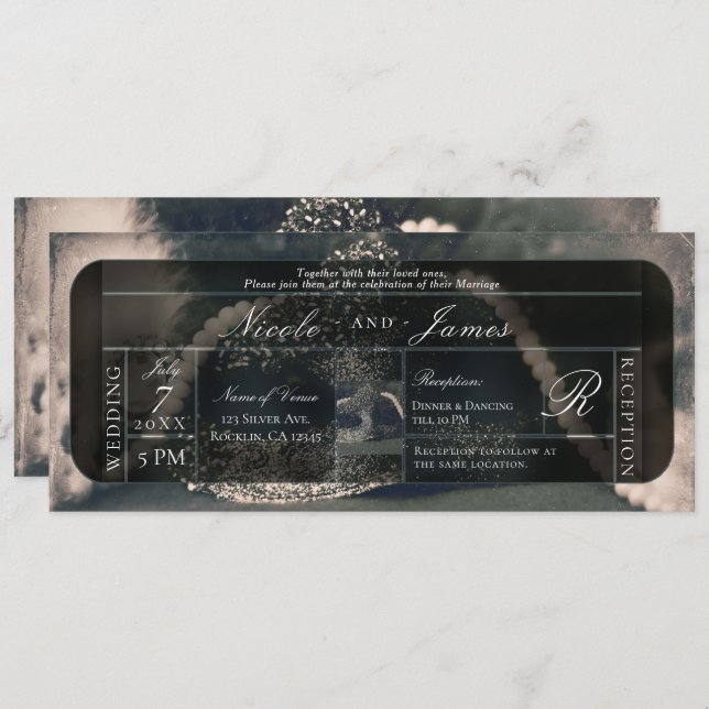 Convites Casamento Vintage Mascarada e Pearls (Frente/Verso)