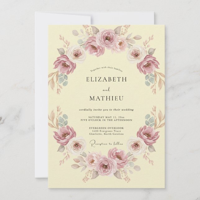 Convites Casamento Vintage Mauve Elegante (Frente)