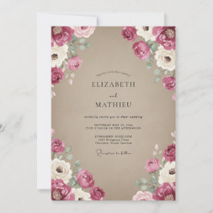 Convites Casamento Vintage Mauve Taupe Ranunculus Eucalipto