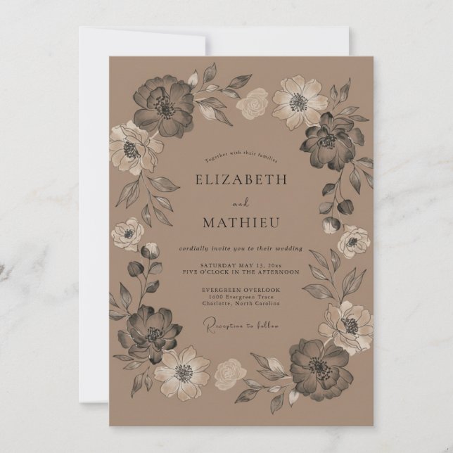 Convites Casamento Vintage Mocha Moody (Frente)