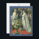 Convites Casamento vintage, noiva e noiva com Menorah<br><div class="desc">Ilustração Vintage,  amor e cerimônia de casamento romântica,  com uma imagem de um casal se casando em uma bela sinagoga com vitrines coloridas,  flores e uma menorah de sete galhos. A noiva está vestindo um longo vestido branco e o noivo é bonito em seu smoking.</div>