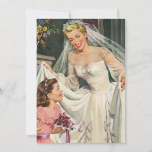 Convites Casamento Vintage, Noiva Retro com Menina de Flore