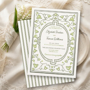 Convites Casamento Vintage Nouveau Vale dos Lírios em Verde