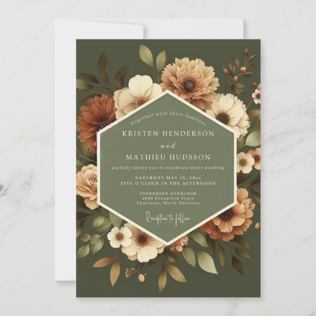 Convites Casamento Vintage Oliva Âmbar (Frente)