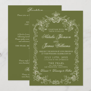 Convites Casamento Vintage Oliva Verde Old Money Tudo Em Um