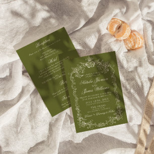Convites Casamento Vintage Oliva Verde Old Money Tudo Em Um