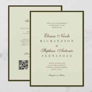 Convites Casamento Vintage Oliva Verde Tudo em Um Old Money