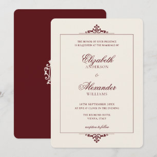 Convites Casamento Vintage Oval Crest Burgundy Vermelho Ant
