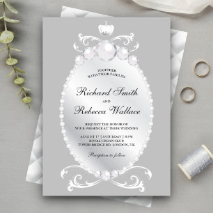 Convites Casamento Vintage Pérola Joia Prata