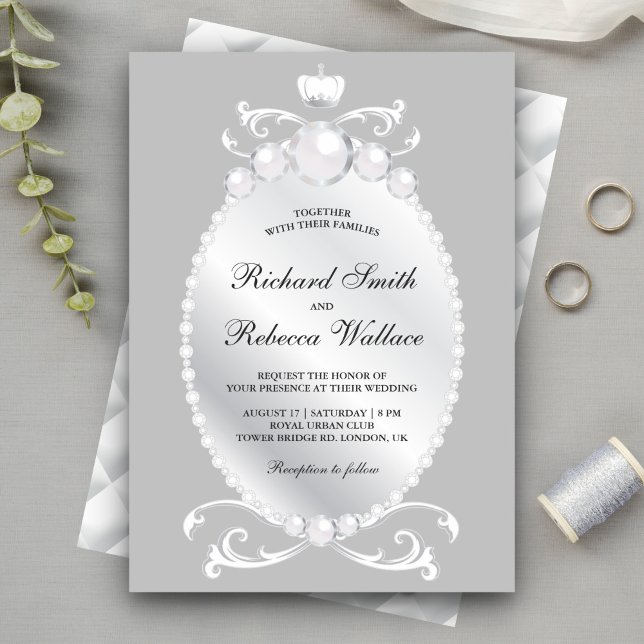 Convites Casamento Vintage Pérola Joia Prata (Criador carregado)