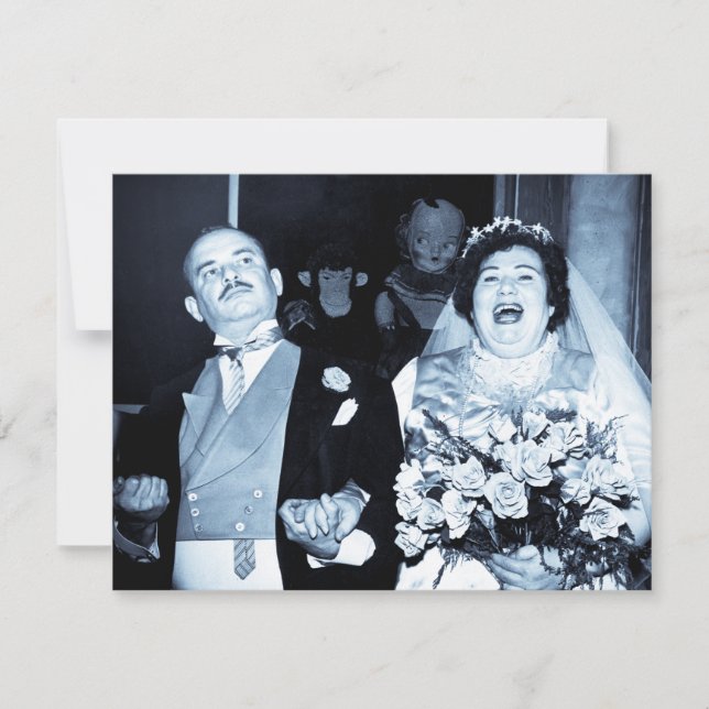 Convites Casamento vintage Picture Happy Casal Funny Bride (Frente)