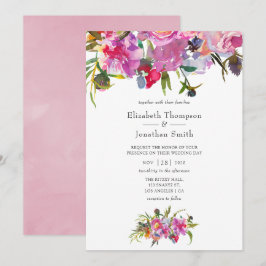 Convites Casamento Vintage Pink Peonies Watercolor