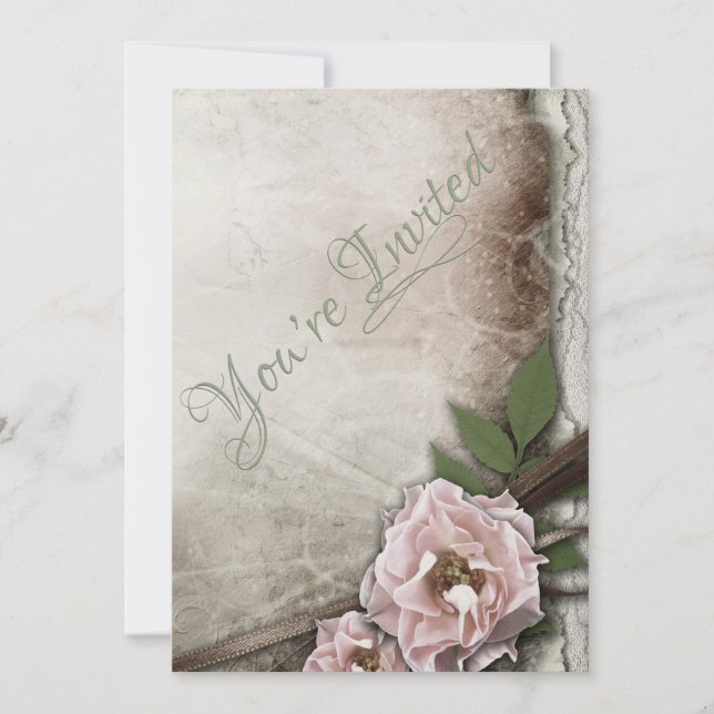 Convites Casamento Vintage Pink Roses (Frente)