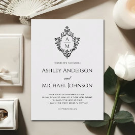 Convites Casamento vintage Pó Monograma Branco Preto Antiqu