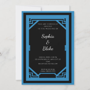 Convites Casamento Vintage Preto e Azul Art Déco
