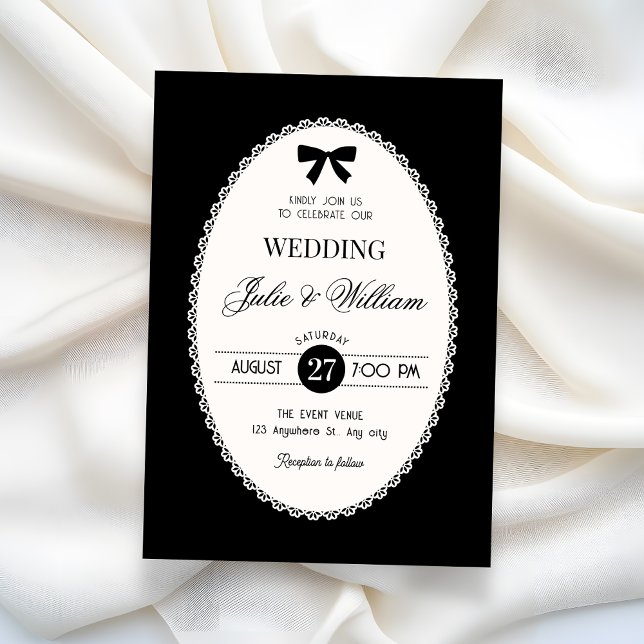 Convites Casamento vintage preto e branco (Criador carregado)