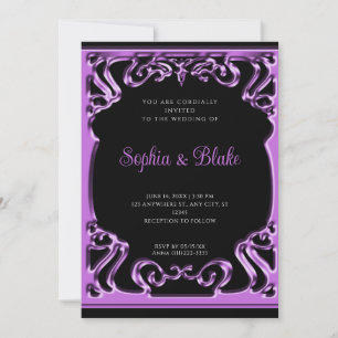 Convites Casamento Vintage Preto e Roxo Elaborado Art Déco