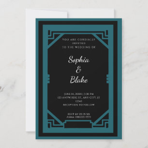 Convites Casamento Vintage Preto e Verde Art Déco