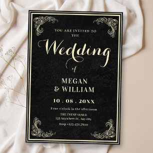 Convites Casamento vintage preto elegante