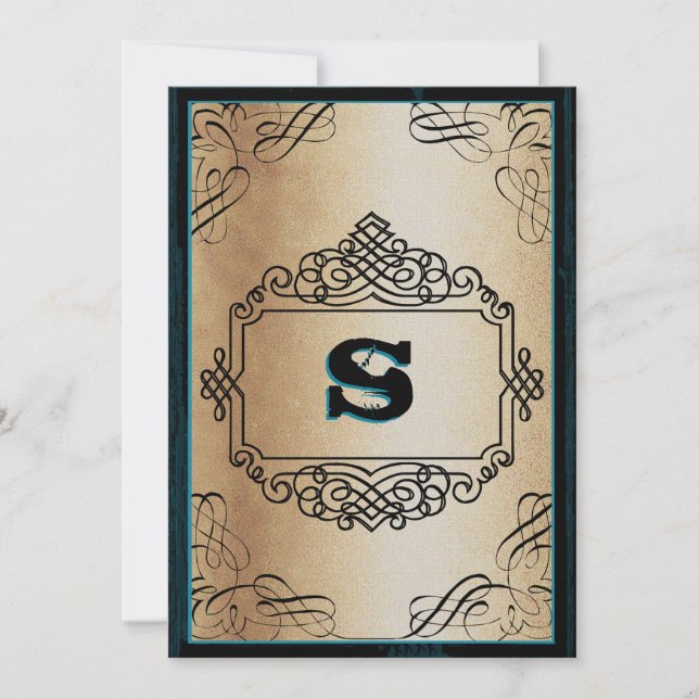 Convites Casamento vintage Preto Metálico Dourado de Estilo (Frente)