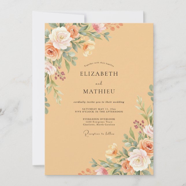 Convites Casamento Vintage Quente Damasco (Frente)