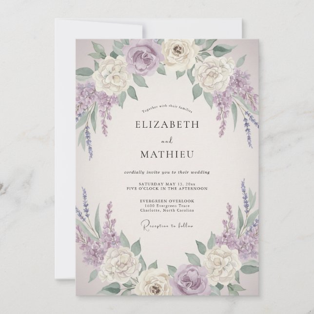 Convites Casamento Vintage Refined Lavanda (Frente)