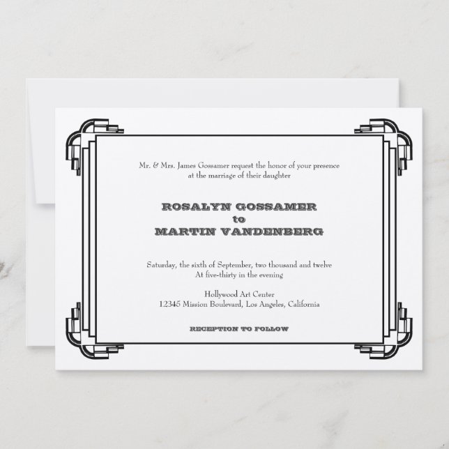 Convites casamento vintage retrógrado de glamour de quadro  (Frente)