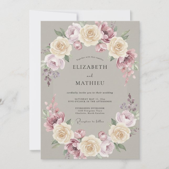 Convites Casamento Vintage Romântico Bege (Frente)