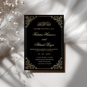 Convites Casamento Vintage Romântico Caligrafia Preta Muçul