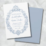 Convites Casamento vintage Romântico Elegante Azul Dusty<br><div class="desc">Vintage Oval Crest Filigree Convite De Casamento. Adicione um toque de elegância romântica e eterno elegância ao seu casamento com este design maravilhosamente detalhado. A estrutura oval desenhada à mão apresenta intrincadas espirais de filigrana, florescimento e elementos botânicos sutis, misturando-se perfeitamente em forma de crista. Este quadro ornamentado, ainda que...</div>