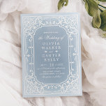 Convites Casamento vintage romântico ornamentado elegante e<br><div class="desc">Elegante vintage frame design em creme sobre fundo azul macio e poeirento,  romântico e sofisticado,  excelente para casamento vintage,  casamento romântico e casamento no inverno. Veja todas as peças correspondentes na coleção.</div>