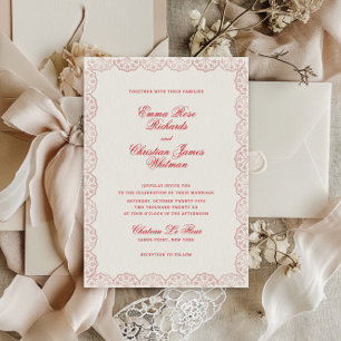 Convites Casamento Vintage Romântico Quadro Rosa Vermelho