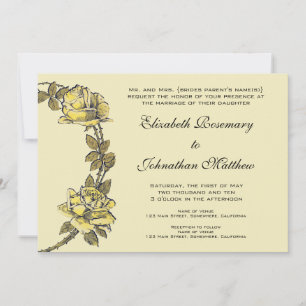 Convites Casamento vintage, Rosa Amarelo de Jardim Anítico