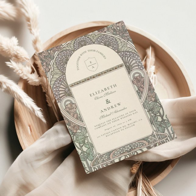 Convites Casamento Vintage Rosa Arch Art Nouveau (Criador carregado)