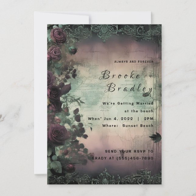 Convites Casamento Vintage Rosa Verde e Marrom (Frente)