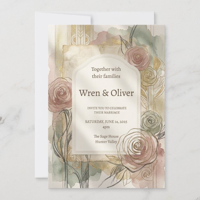 Convites Casamento Vintage Rose (Frente)