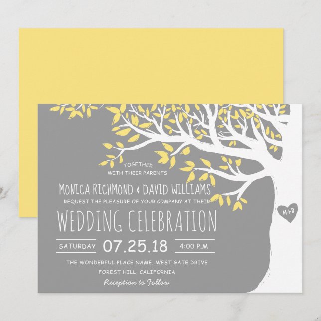 Convites Casamento vintage Russo da Árvore Branca de Cinza  (Frente/Verso)