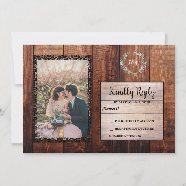 Convites Casamento vintage russo de madeira-campo RSVP (Frente)