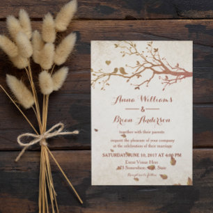 Convites Casamento vintage Rustic Fall Tree Love Birds